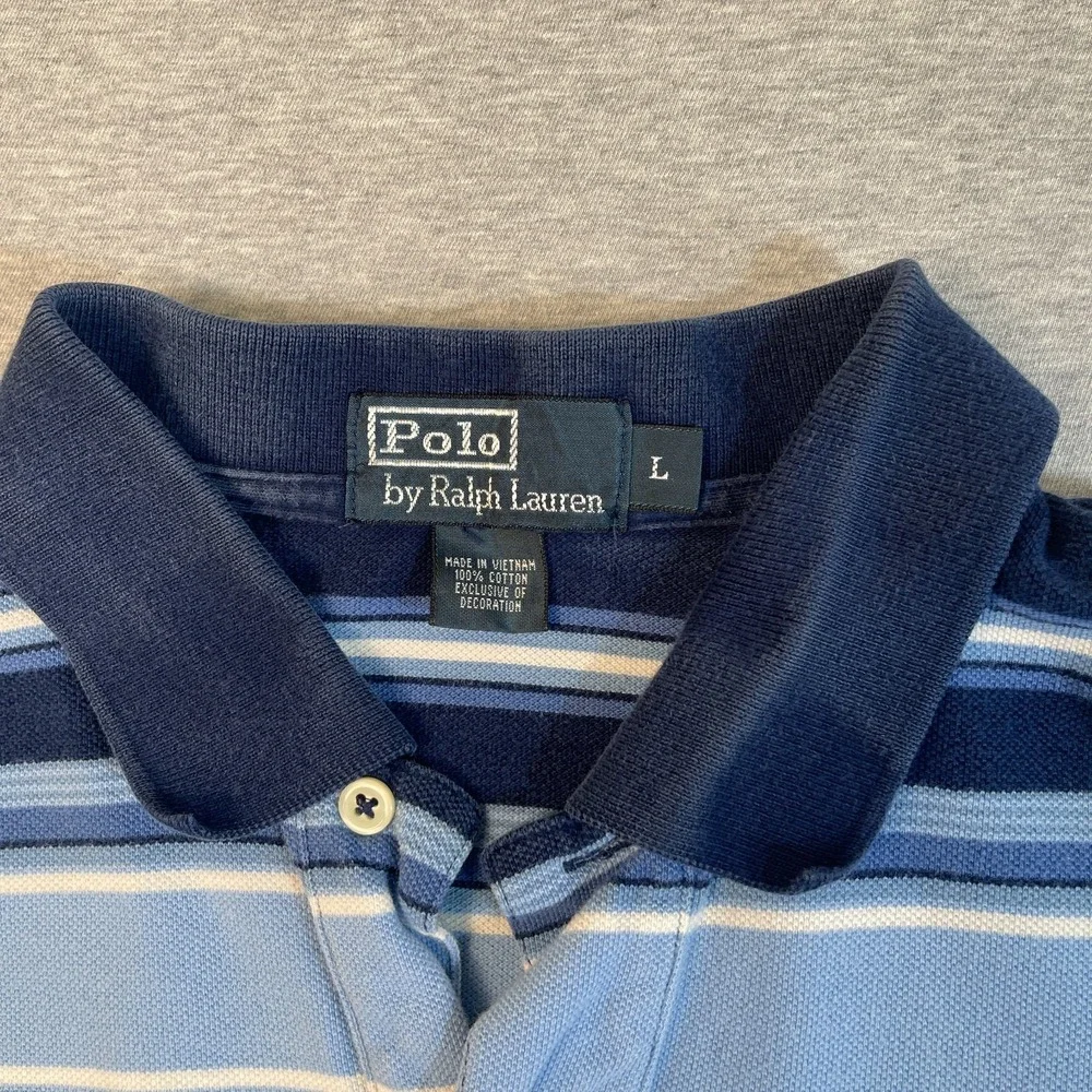 Polo Ralph Lauren Shirt Mens Large L Navy Stripe Pique Yellow Pony Polo Flaw